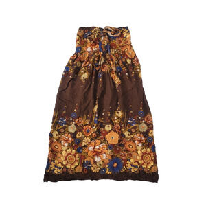 Vintage Ting Thing Smocked Floral Dress Size S Brown Boho Whimsical Retro Fall
